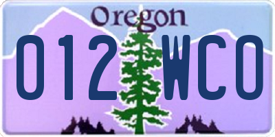 OR license plate 012WCO