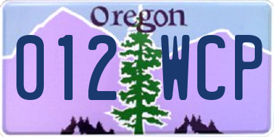 OR license plate 012WCP