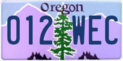 OR license plate 012WEC