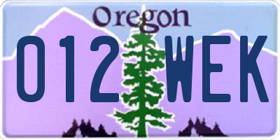 OR license plate 012WEK