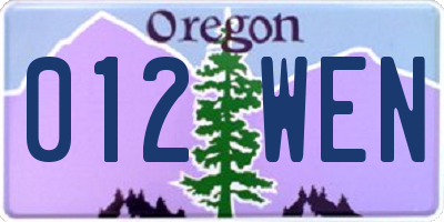 OR license plate 012WEN