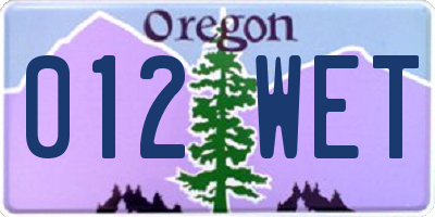 OR license plate 012WET