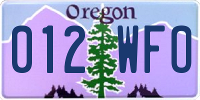 OR license plate 012WFO