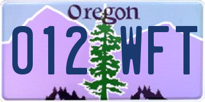 OR license plate 012WFT