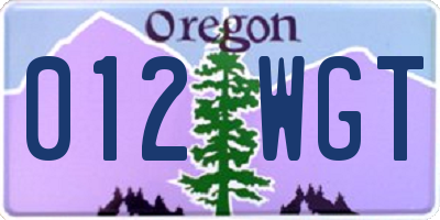 OR license plate 012WGT