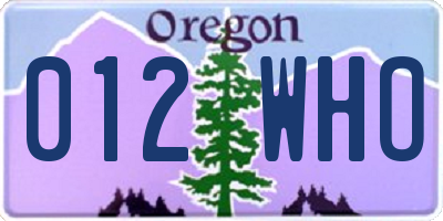 OR license plate 012WHO