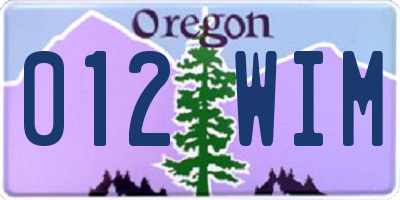 OR license plate 012WIM
