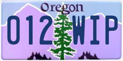 OR license plate 012WIP