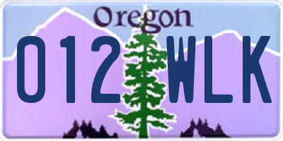 OR license plate 012WLK