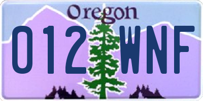 OR license plate 012WNF