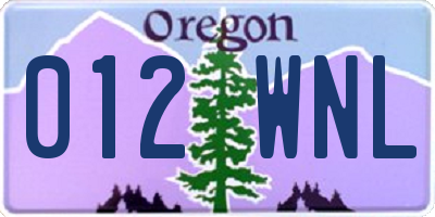 OR license plate 012WNL