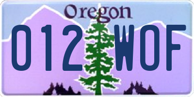 OR license plate 012WOF