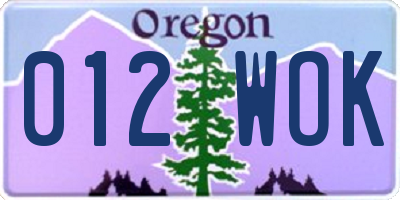 OR license plate 012WOK