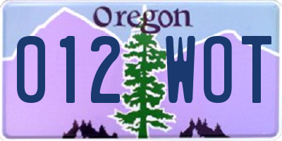 OR license plate 012WOT