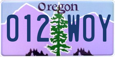 OR license plate 012WOY