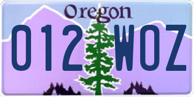 OR license plate 012WOZ