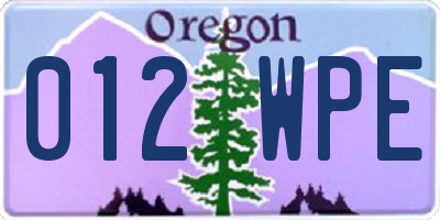 OR license plate 012WPE
