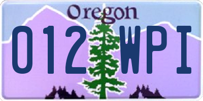 OR license plate 012WPI