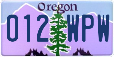OR license plate 012WPW