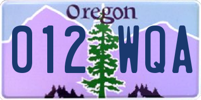 OR license plate 012WQA