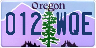 OR license plate 012WQE