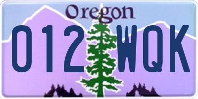 OR license plate 012WQK