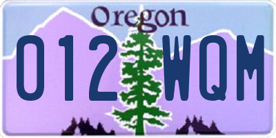 OR license plate 012WQM