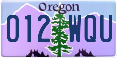 OR license plate 012WQU