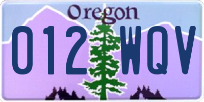 OR license plate 012WQV