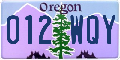 OR license plate 012WQY