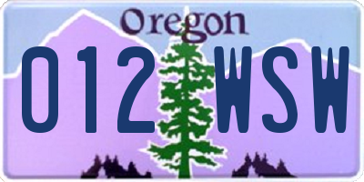 OR license plate 012WSW