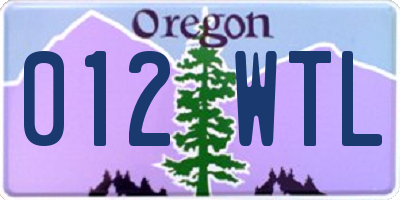 OR license plate 012WTL
