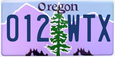 OR license plate 012WTX