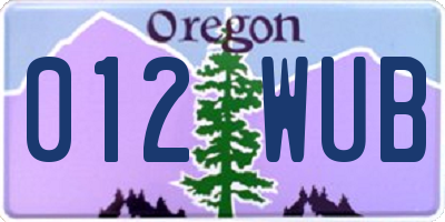 OR license plate 012WUB