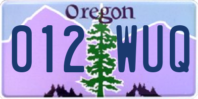 OR license plate 012WUQ