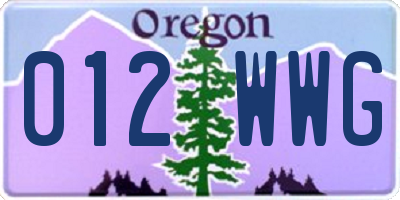 OR license plate 012WWG