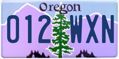OR license plate 012WXN