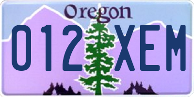 OR license plate 012XEM