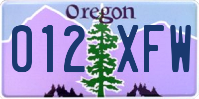 OR license plate 012XFW