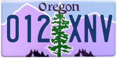 OR license plate 012XNV