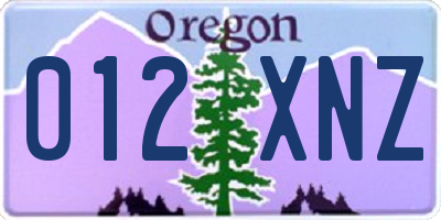 OR license plate 012XNZ