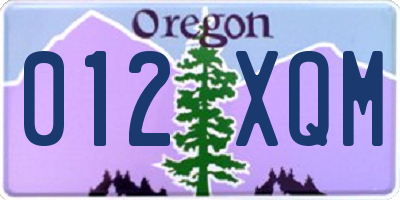 OR license plate 012XQM