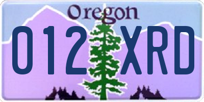 OR license plate 012XRD