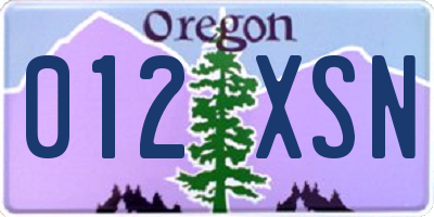OR license plate 012XSN