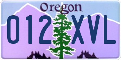 OR license plate 012XVL