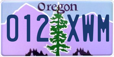 OR license plate 012XWM