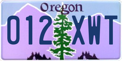OR license plate 012XWT