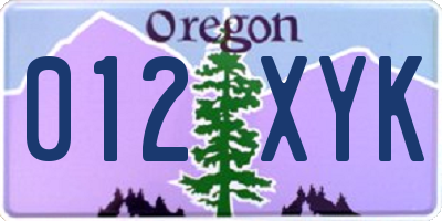 OR license plate 012XYK