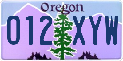 OR license plate 012XYW