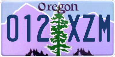 OR license plate 012XZM